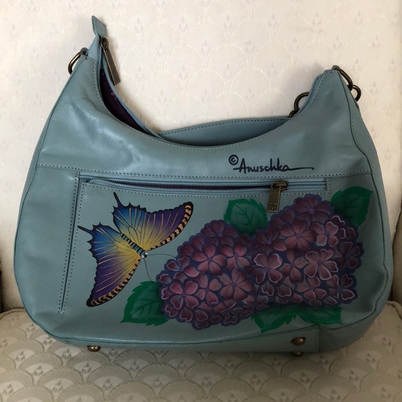 Floral and Butterfly Embellished Blue Handbag - Picture 2 of 6